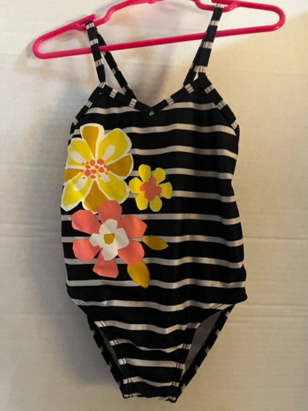 Gymboree Size XS (4) Navy & White Swimsuit with floral applique  Pre-owned